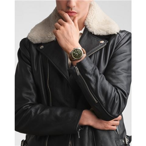 Longines - Spirit S.Steel Auto. Watch w/Green Dial Brown Strap 42mm L38114032