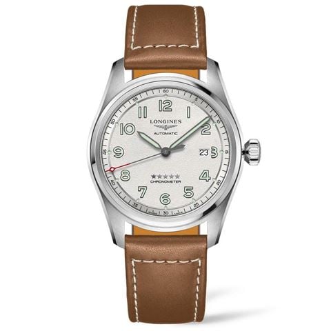 Longines - Spirit S.Steel Auto. Watch w/Silver Dial Brown Strap 42mm L38114732