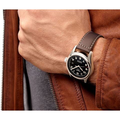 Longines - Spirit S.S. Auto Watch w/Black Dial & Leather Strap 40mm L38104530