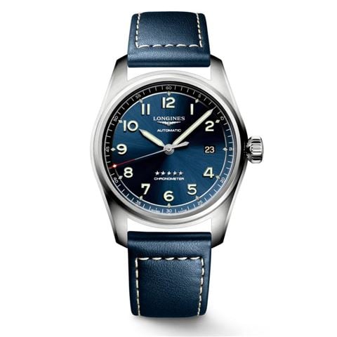 Longines - Spirit S.S. Auto. Watch w/Blue Dial & Leather Strap 40mm L38104930