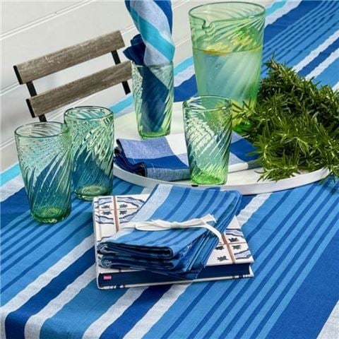 Carnival - Cottesloe Striped Fringed Tablecloth Blue 150x250cm