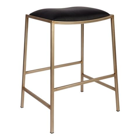 Cafe Lighting - Kai Gold-Toned Kitchen Stool w/Black Vegan Leather Cushion
