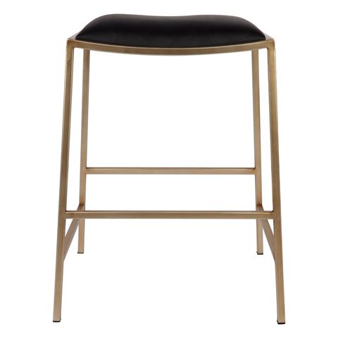 Cafe Lighting - Kai Gold-Toned Kitchen Stool w/Black Vegan Leather Cushion