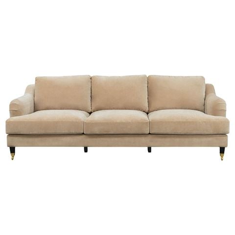 Cafe Lighting Aerin 3 Seater Sofa Taupe Velvet - Peter's of Kensington