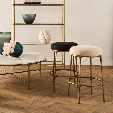 Cafe Lighting Heston Brass Kitchen Stool Black Linen - Peter's of Kensington
