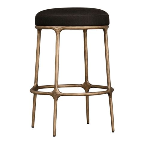 Cafe Lighting Heston Brass Kitchen Stool Black Linen - Peter's of Kensington