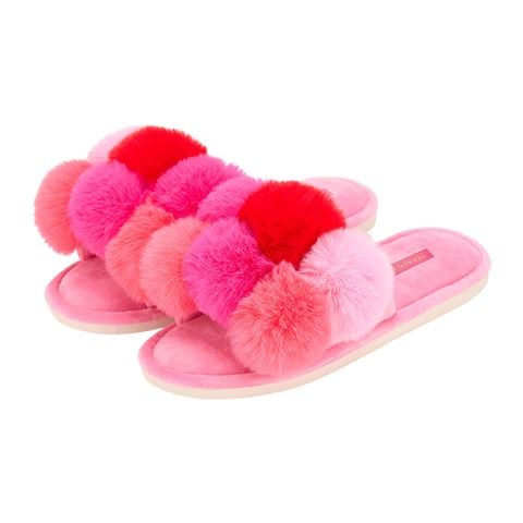 A.Trends - Cosy Luxe Pom Pom Slippers Multicoloured Pink Small/Medium