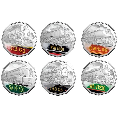 Royal Australian Mint - Steam Giants 2025 50c Coloured Uncirculated Seven-Coin Collection