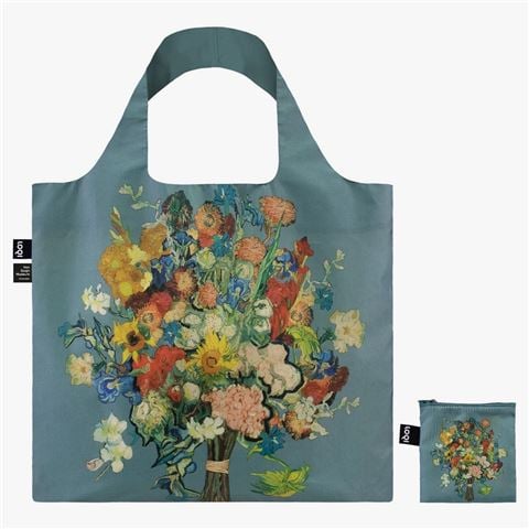 LOQI - Van Gogh Museum Blue Flower Pattern Recycled Tote Bag w/Pouch