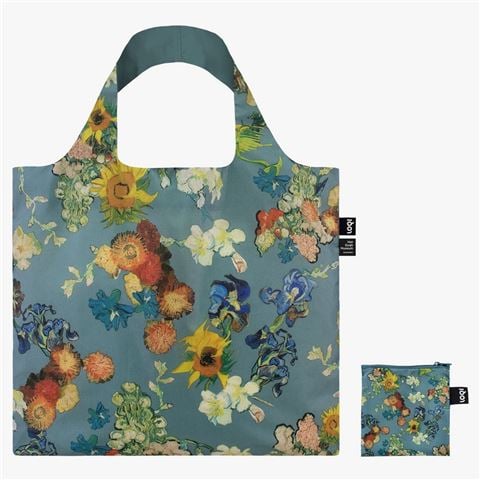 LOQI - Van Gogh Museum Blue Flower Pattern Recycled Tote Bag w/Pouch