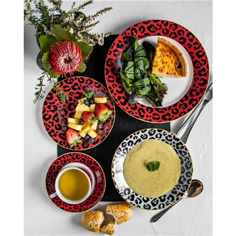 The House of Florence - Leopard Edition Dinner Set Dark Red/Black 20pce