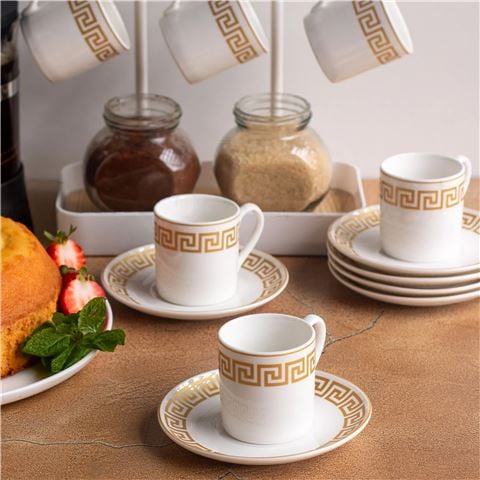 The House of Florence - Olympia Greek Key Espresso Set Of 6 Gold 90ml