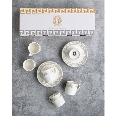 The House of Florence - Olympia Greek Key Espresso Set of 6 Silver 90ml