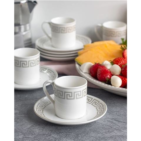 The House of Florence - Olympia Greek Key Espresso Set of 6 Silver 90ml