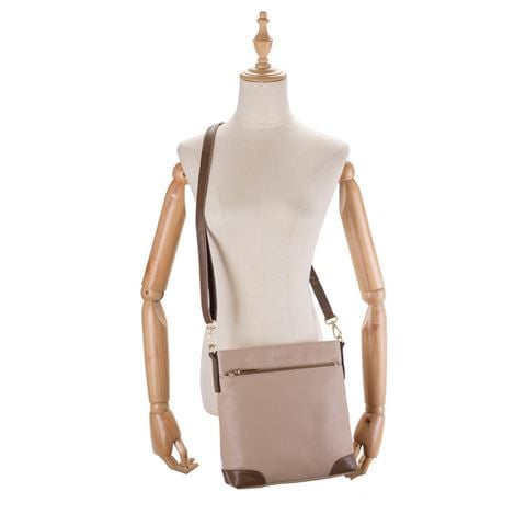 Serenade Leather - Evie 2 Tone Leather Crossbody Bag Putty/Cinnamon