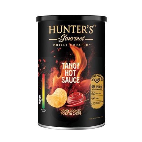 Hunter's Gourmet - Hand Cooked Potato Chips Tangy Hot Sauce Canister 150g