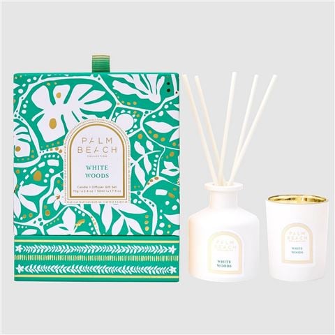Palm Beach Collection - White Woods Mini Candle & Diffuser Set 2pce