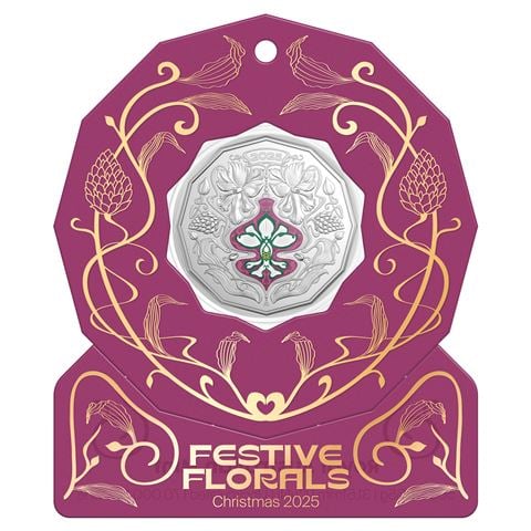 Royal Australian Mint - 2025 Christmas Festive Florals 50c Coloured Uncirculated Coin