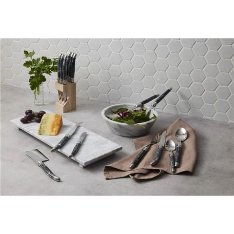 Laguiole - Debutant Serrated Knife Set w/Knife Block Marble Grey 7pce