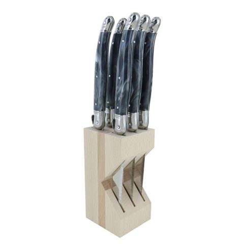 Laguiole - Debutant Serrated Knife Set w/Knife Block Marble Grey 7pce