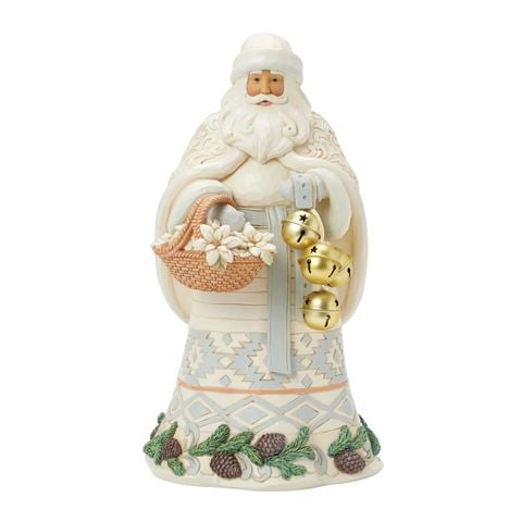 Heartwood Creek Santa White Woodland Holding Basket and Bells Figurine - Peter's of Kensington