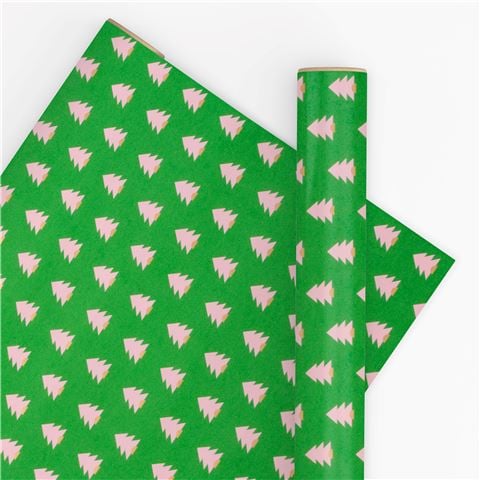 Vandoros Little Pine Wrapping Paper Emerald/Pink 76cm x 2.5m - Peter's of Kensington