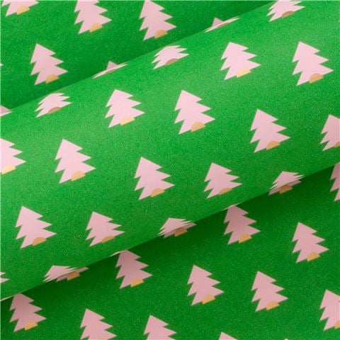 Vandoros Little Pine Wrapping Paper Emerald/Pink 76cm x 2.5m - Peter's of Kensington