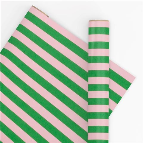 Vandoros - Pavilion Stripe Wrapping Paper Pink/Emerald 76cm x2.5m