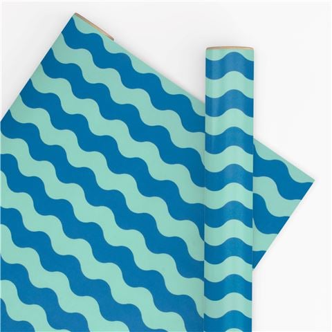 Vandoros Waves Wrapping Paper Aqua/Electric Blue 76cm x 2.5m - Peter's of Kensington