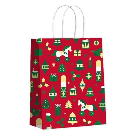 Vandoros - Drummer Boy Gift Bag w/Twisted Handle Red/Green Medium 27cm