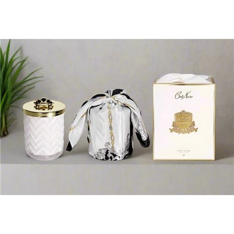 Cote Noire - Ltd. Ed.  Herringbone Prosecco Candle w/Scarf & Crown Brooch 600g