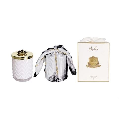 Cote Noire - Ltd. Ed.  Herringbone Prosecco Candle w/Scarf & Crown Brooch 600g
