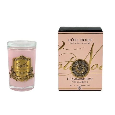 Cote Noire - Ltd. Ed. Pink Champagne Candle w/Gold Crest & Crystal Glass Lid 75g