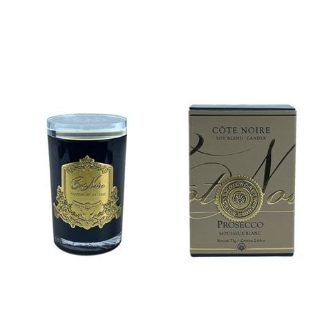 Cote Noire - Prosecco Candle w/Dark Vessel Gold Crest & Crystal Glass Lid 75g