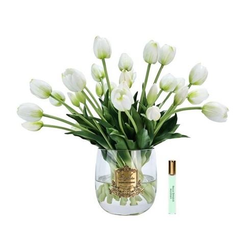 Cote Noire Heritage Tulips White w/Clear Vase & Gold Crest - Peter's of Kensington