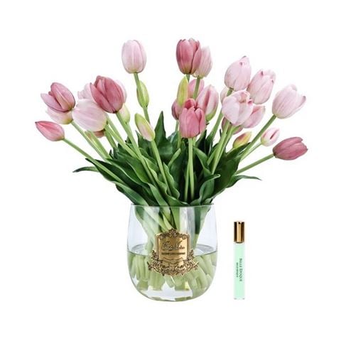 Cote Noire - Heritage Tulips Mixed Pink In Vase w/Gold Crest