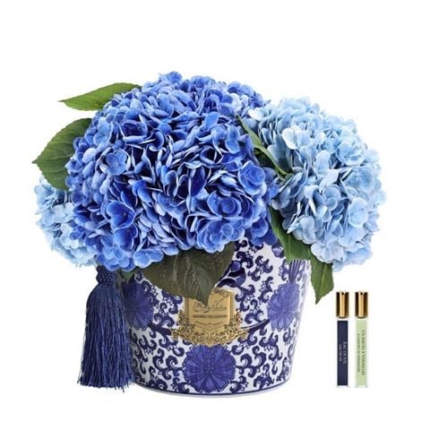 Cote Noire - Chinoiserie Oriental Hydrangea w/Gold Plate Blue