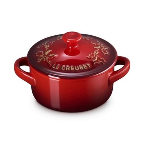 Le Creuset - Stoneware Mini Casserole Dish Cerise w/Gold Trim 10cm