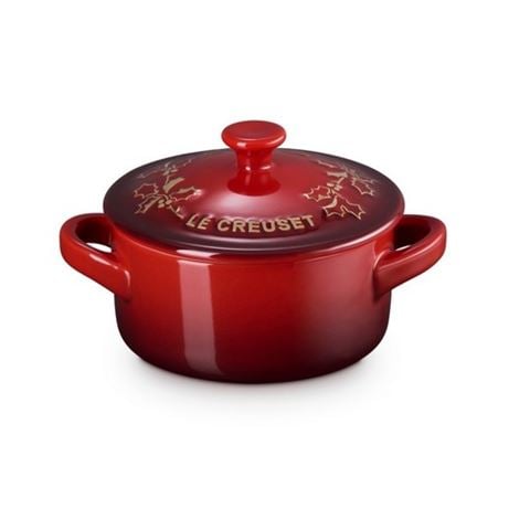 Le Creuset - Stoneware Mini Casserole Dish Cerise w/Gold Trim 10cm