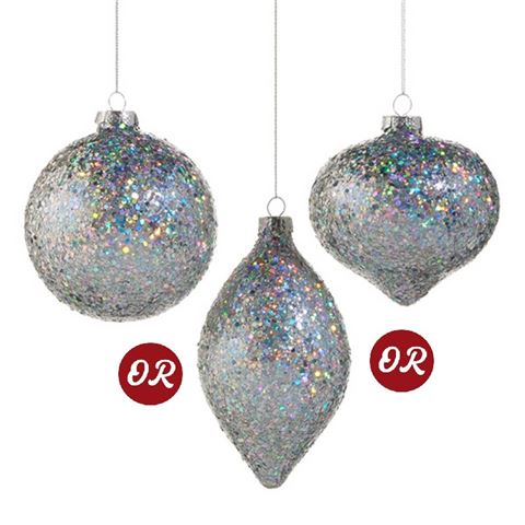 Raz - Season's Sparkle-Silver Iridescent Glitter Ornament Assorted