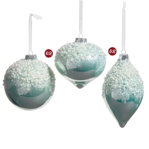 Raz - Holiday Tidings-Pearl Frosted Blue Ornament Assorted