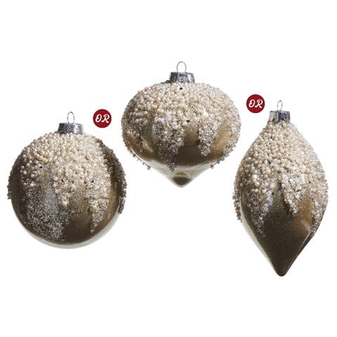 Raz - Holiday Tidings-Pearl Frosted Taupe Ornament Assorted