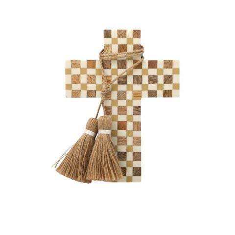 Coastal Home - Cobbles Resin & Wood Cross Natural 15x20cm