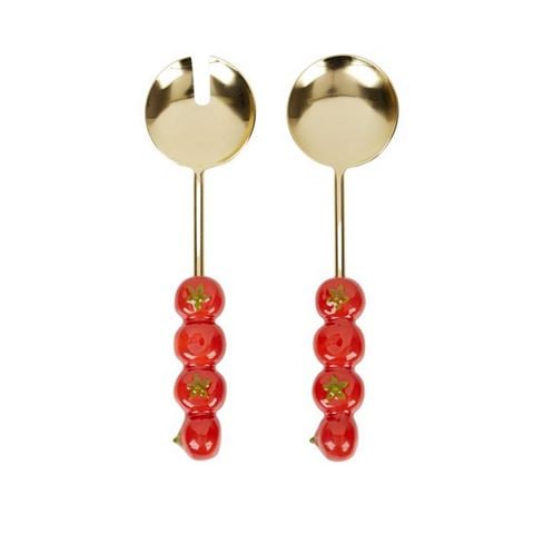 Coastal Home - Tomato Stainless Steel Gold-Toned Salad Server Set 26cm 2pce
