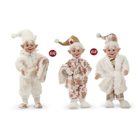 Raz - Holly Jolly Holiday Sherpa Bedtime Posable Elf Assorted
