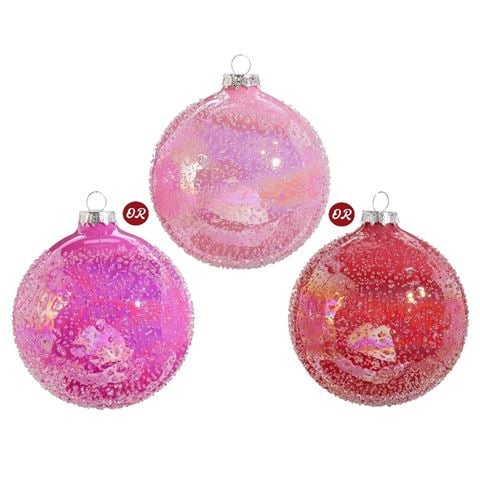 Raz - Holly Jolly Holiday Pink Glitter Ball Ornament Assorted