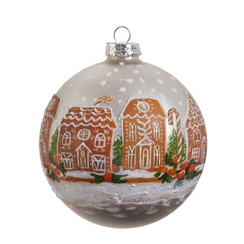 Raz - Holly Jolly Holiday Gingerbread House Ball Ornament
