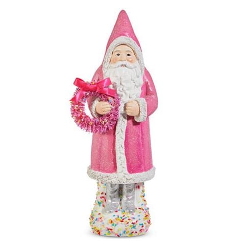 Raz - Holly Jolly Holiday Sprinkle Pink Santa Figurine