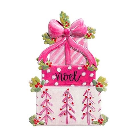 Raz - Holly Jolly Holiday Pink Present Stack Ornament