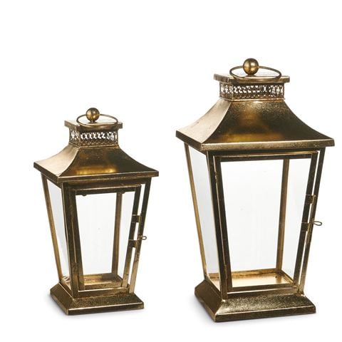 Raz - Deck The Halls Gold Lantern Set 2pce